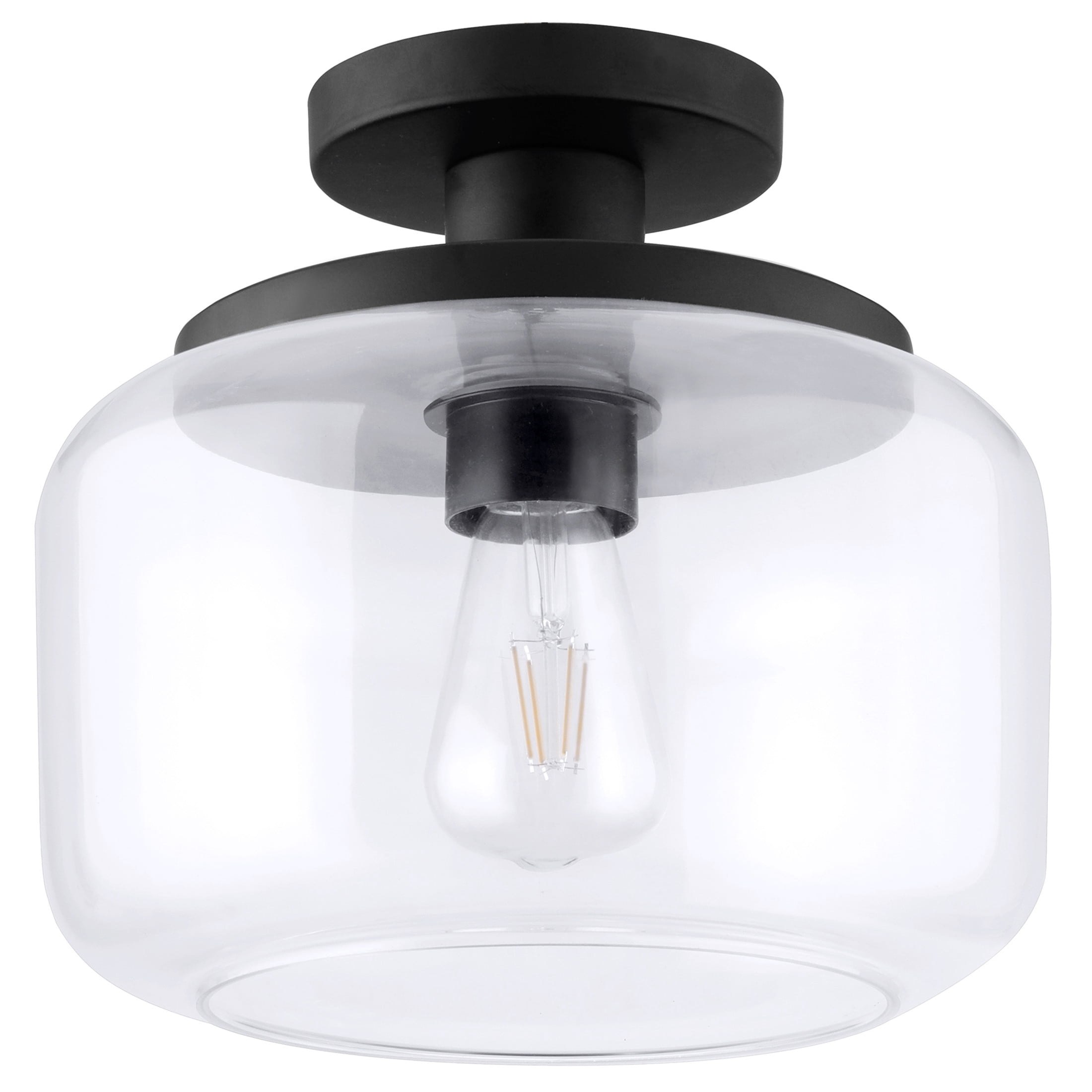 Evelyn&Zoe 11" Blackened Bronze Metal/Glass Semi Flush Mount