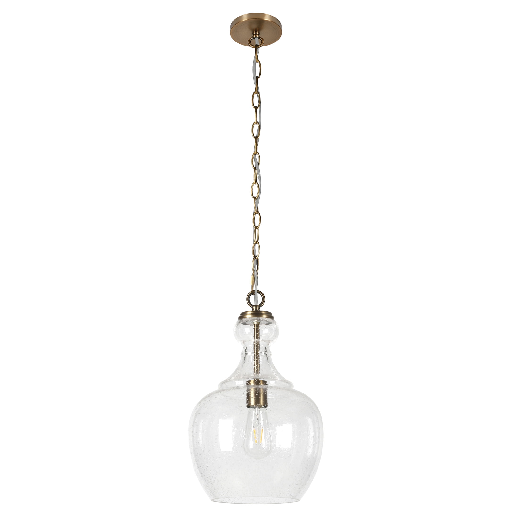 Evelyn&Zoe 11" Brass Metal/Glass Pendant