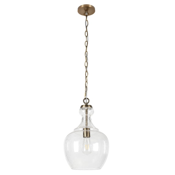Evelyn&Zoe 11" Brass Metal/Glass Pendant