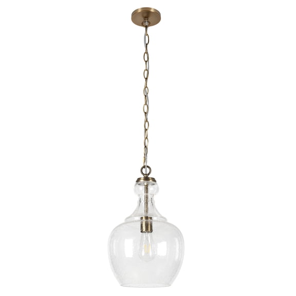 Evelyn&Zoe 11" Brass Metal/Glass Pendant