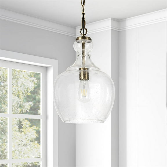 Evelyn&Zoe 11" Brass Metal/Glass Pendant