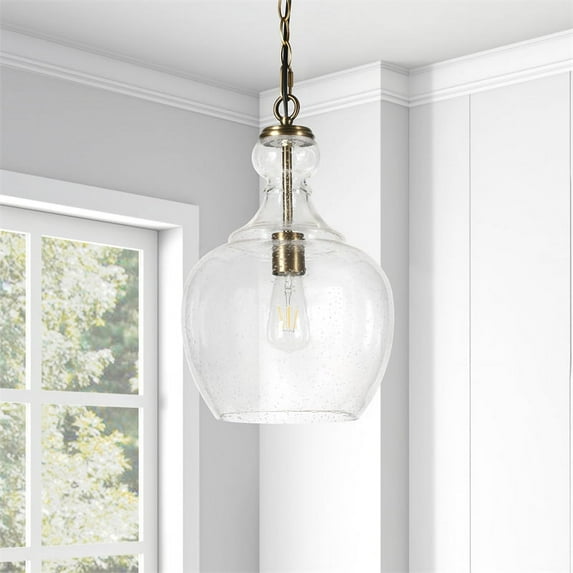 Evelyn&Zoe 11" Brass Metal/Glass Pendant