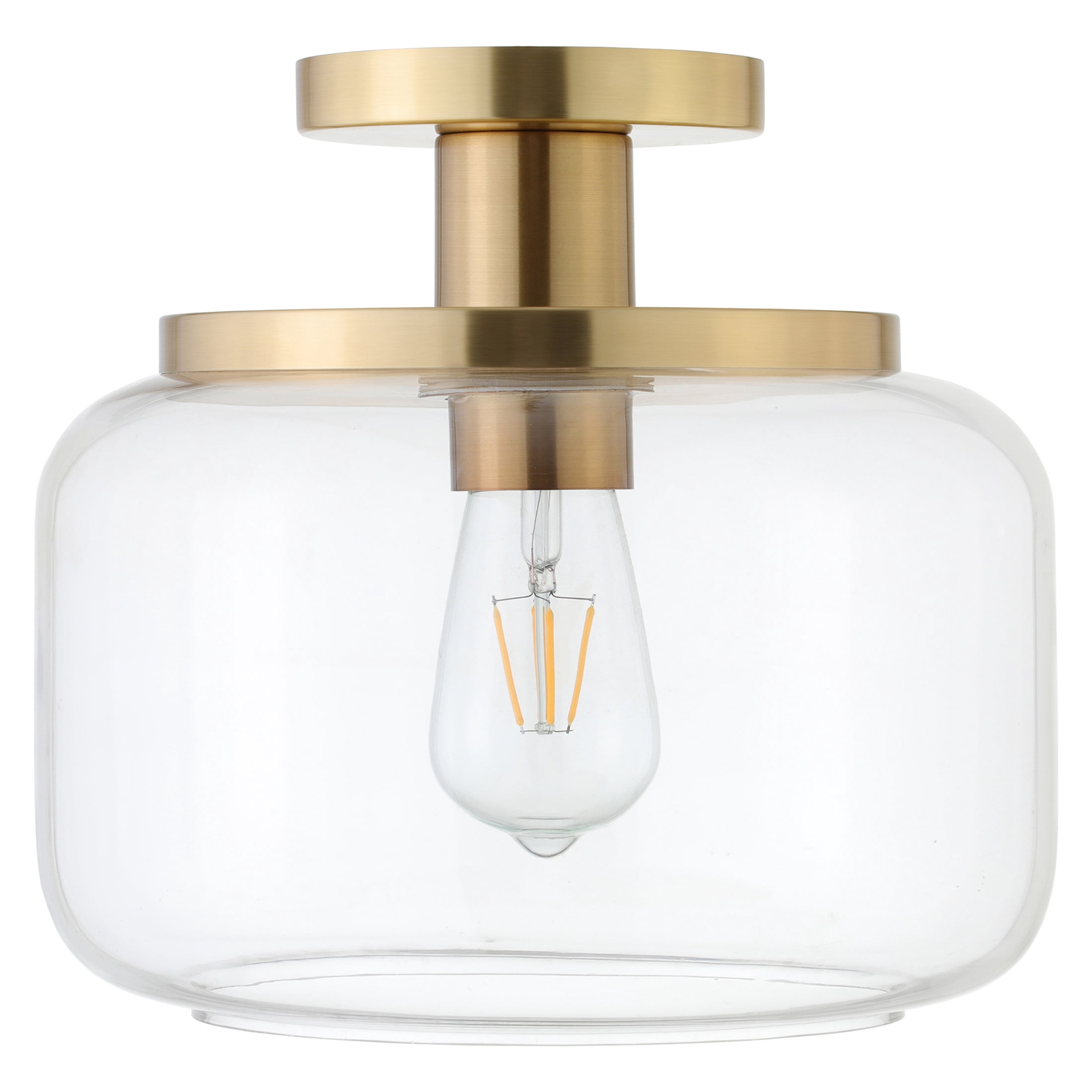 Evelyn&Zoe 11" Brushed Brass Finish Metal/Glass Semi Flush Mount