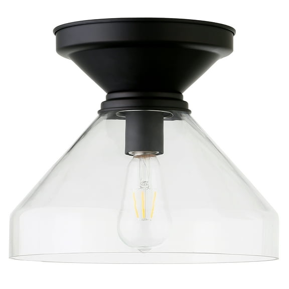 Evelyn&Zoe 12" Blackened Bronze Metal/Glass Semi Flush Mount