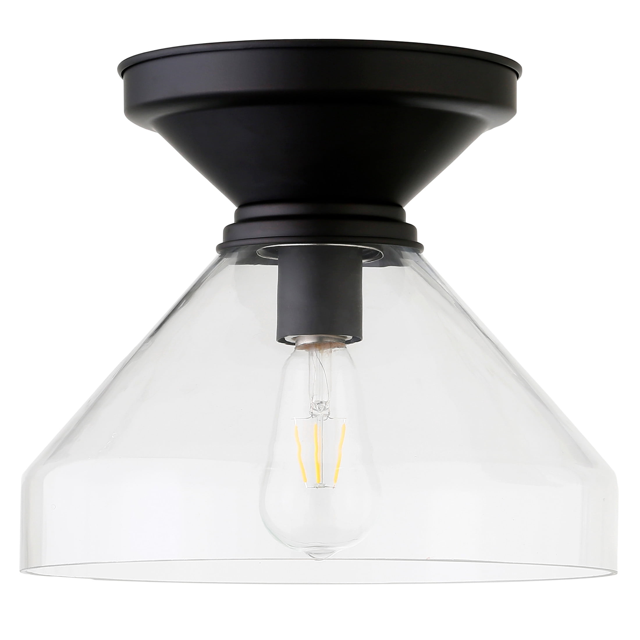 Evelyn&Zoe 12" Blackened Bronze Metal/Glass Semi Flush Mount