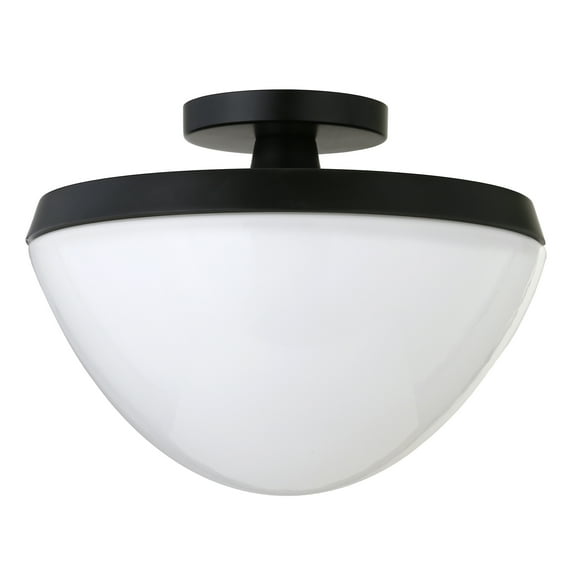Evelyn&Zoe 12" Matte Black Metal/Glass Semi Flush Mount