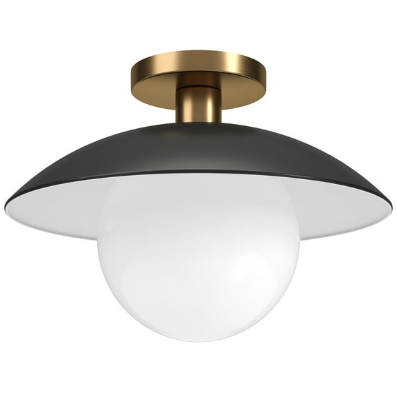 Evelyn&Zoe 14.5" Matte Black/Brass Metal/Glass Semi Flush Mount