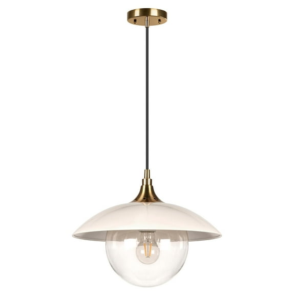 Evelyn&Zoe 14.5" Pearled White/Brass Metal/Glass Pendant