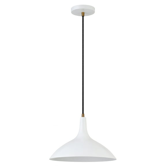 Evelyn&Zoe 14" Matte White/Brass Metal Pendant