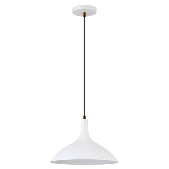 Evelyn&Zoe 14" Matte White/Brass Metal Pendant