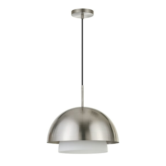 Evelyn&Zoe 15" Brushed Nickel Metal/Glass Pendant