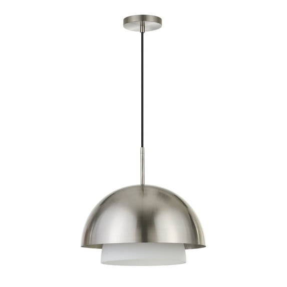 Evelyn&Zoe 15" Brushed Nickel Metal/Glass Pendant