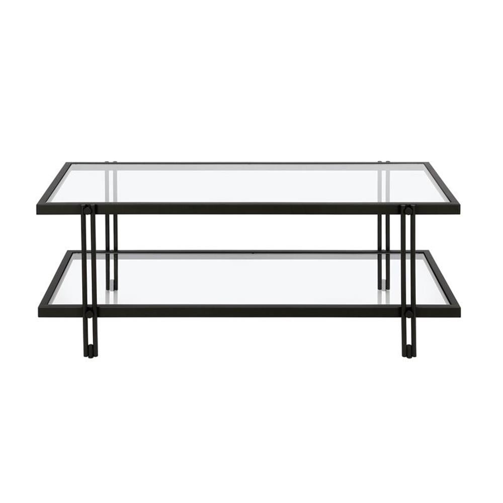 Beckham Rectangular Glass Coffee Table with Storage, Brass Finish