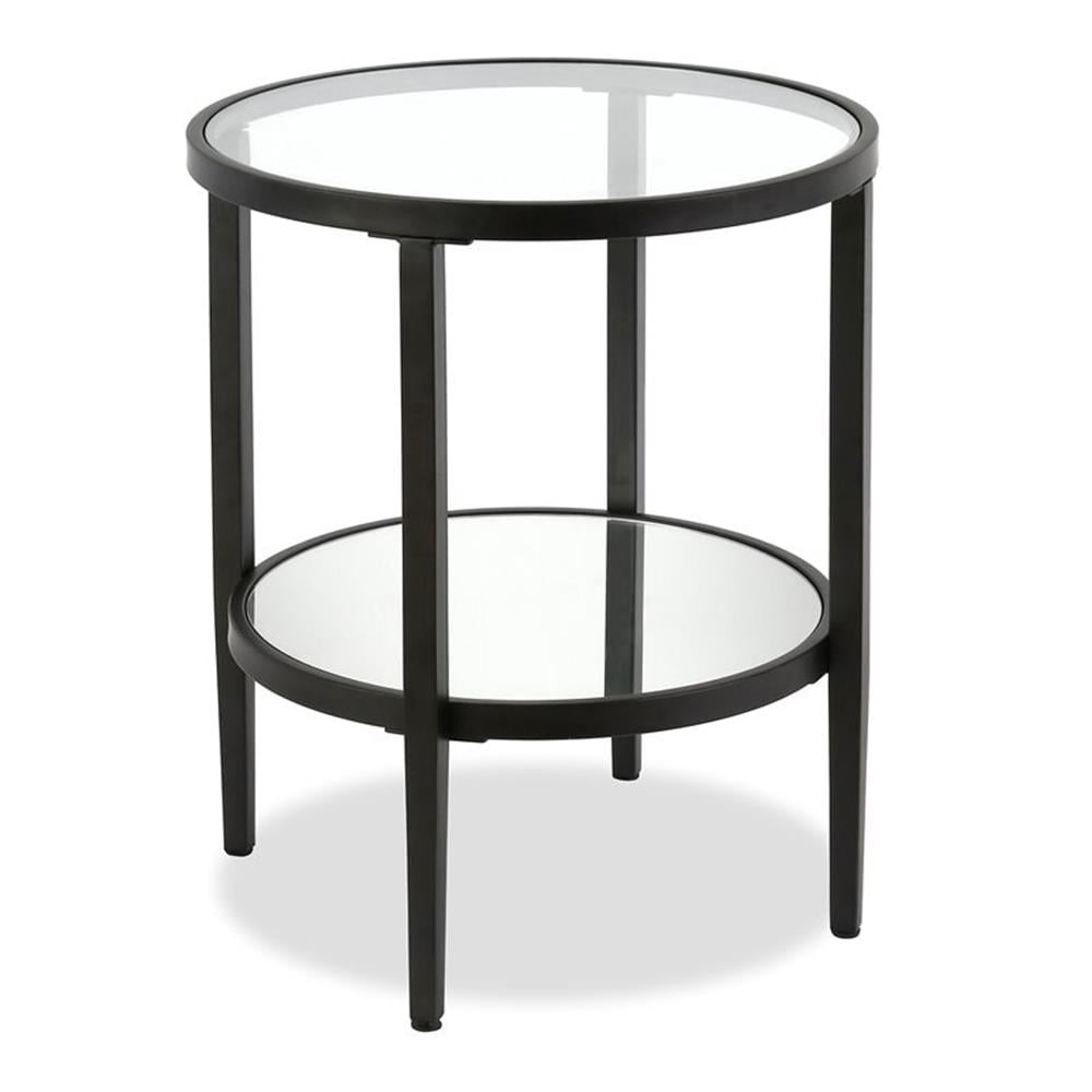 Hera 20" Blackened Bronze Round Metal & Glass Side Table