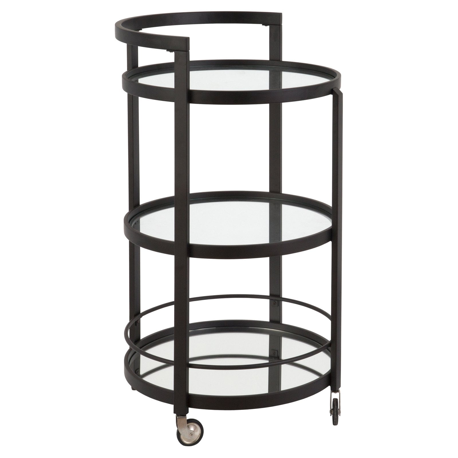 Bronze-Tinted Glass and Blackened Steel Round Bar Cart with Wine Rack