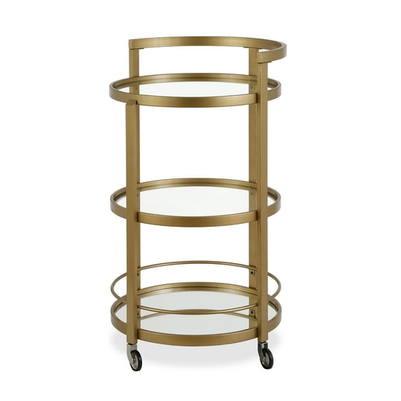 Evelyn&Zoe 21" Brass Finish Metal/Glass Bar Cart