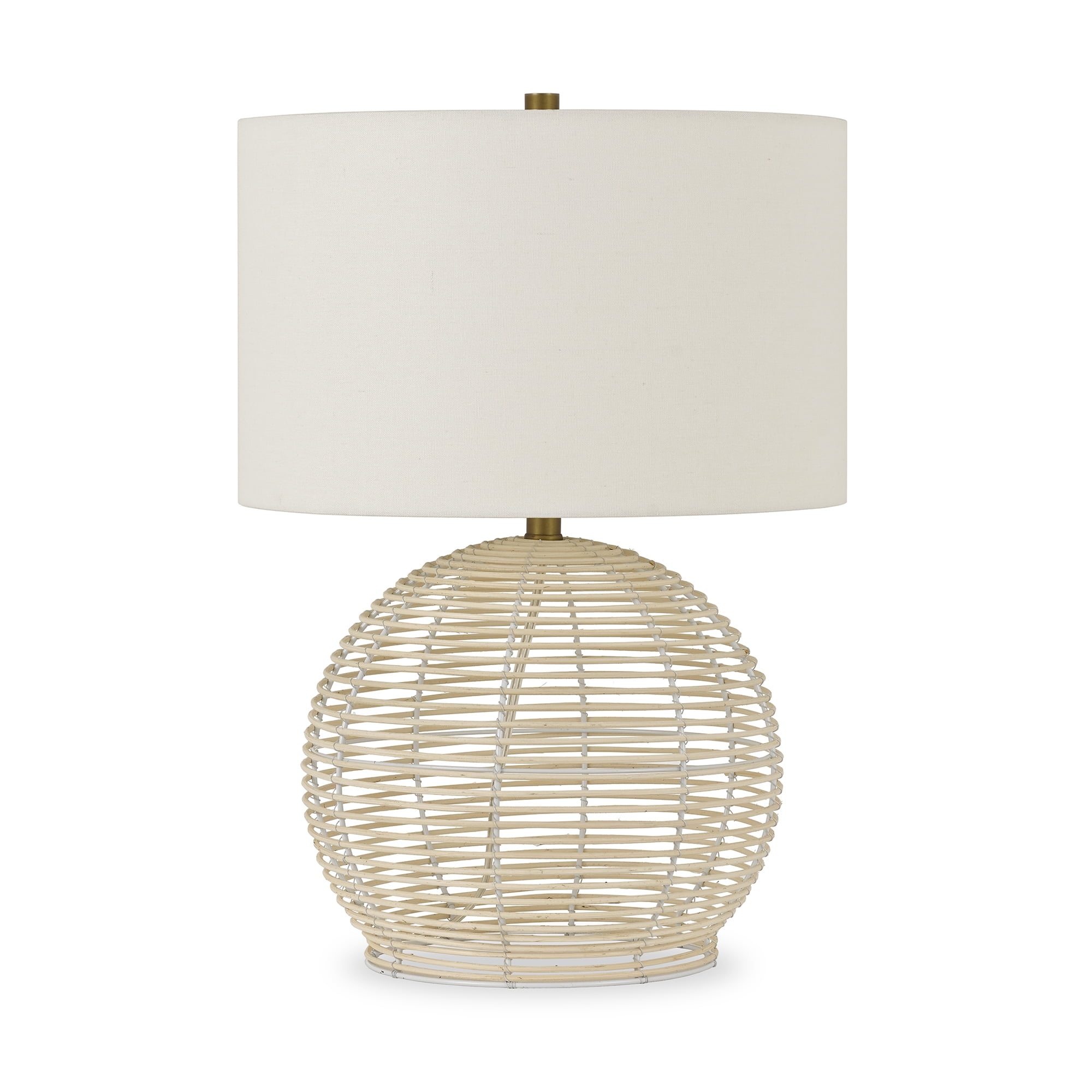 21.5" White Rattan Table Lamp with Linen Shade