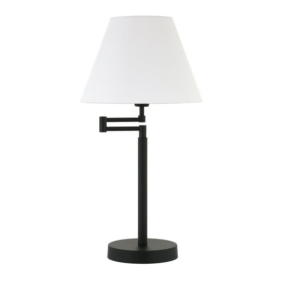 Evelyn&Zoe 25" Contemporary Metal Table Lamp with Swing Arm and White Empire Linen Shade