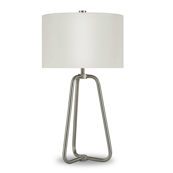 Evelyn&Zoe 25" Mid-Century Modern Metal Table Lamp with White Drum Linen Shade