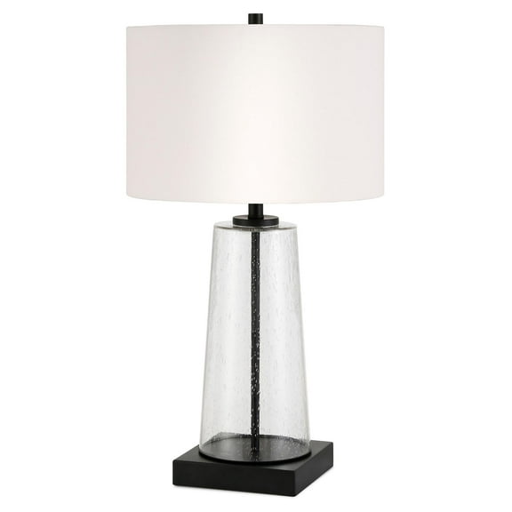 Evelyn&Zoe 27" Traditional Tapered Seeded Glass Table Lamp with White Drum Linen Shade