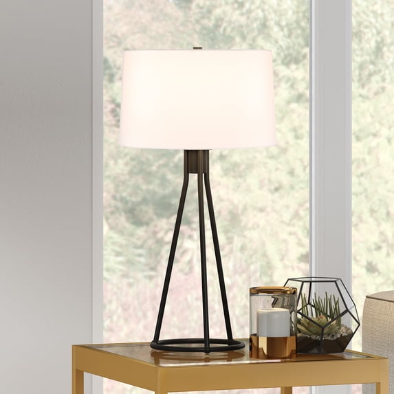 Evelyn&Zoe 28" Modern Metal Tapered Table Lamp with White Drum Linen Shade