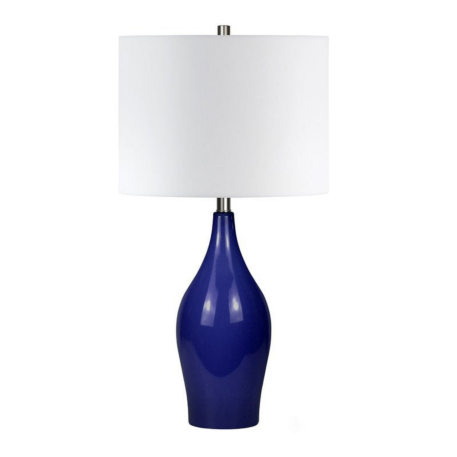 Navy Blue Ceramic Table Lamp with White Drum Shade