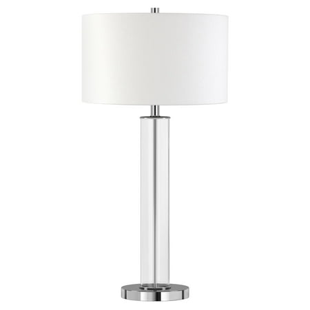 Evelyn&Zoe 29" Traditional Clear Glass Table Lamp with White Drum Linen Shade