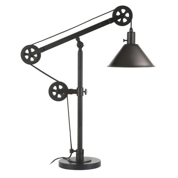 Evelyn&Zoe 29" Traditional Metal Table Lamp with Pulley System and Cone Metal Shade
