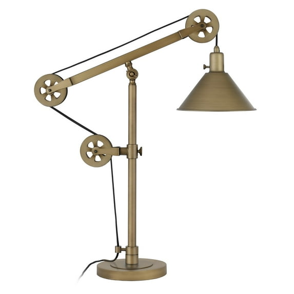 Evelyn&Zoe 29" Traditional Metal Table Lamp with Pulley System and Steel Cone Metal Shade