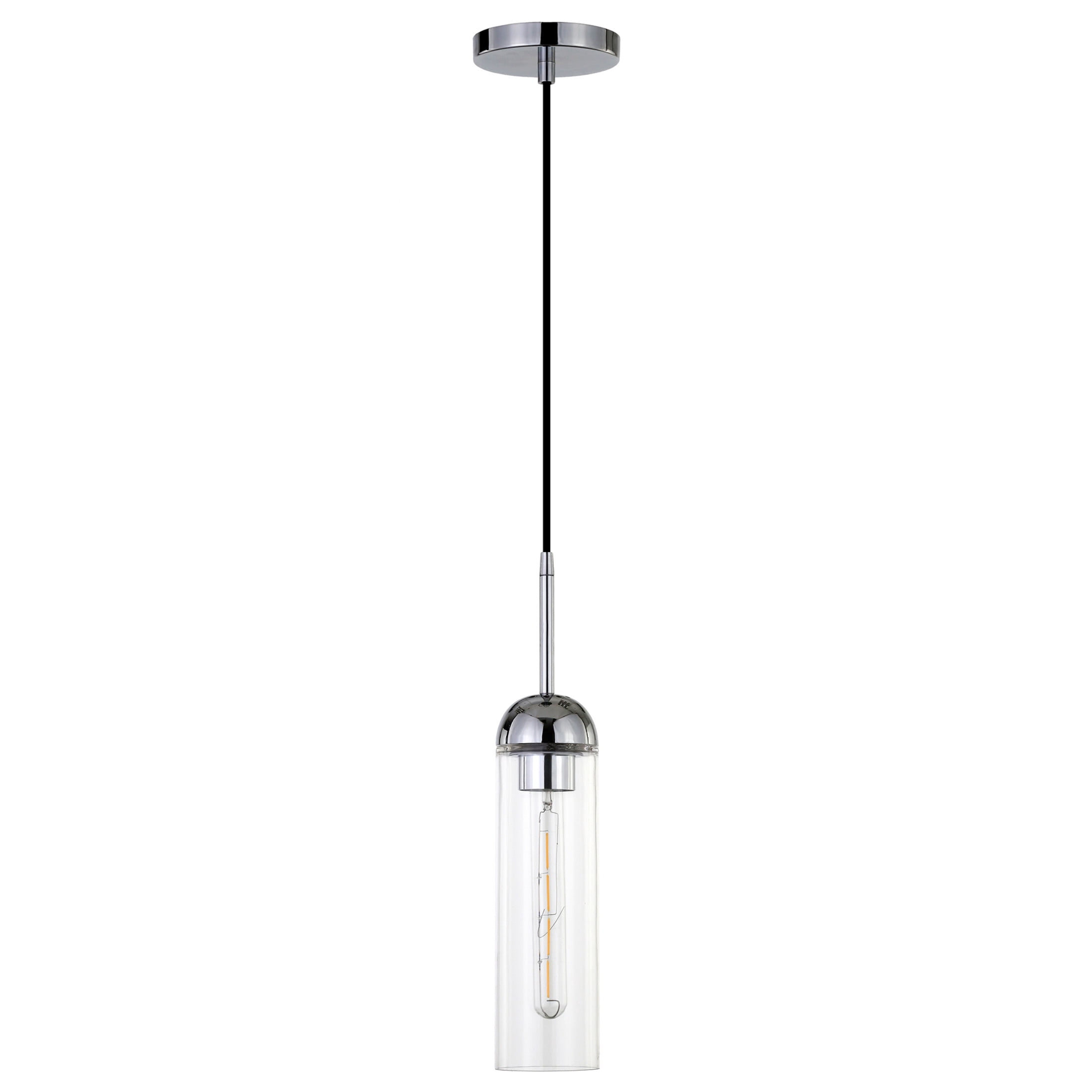 Evelyn&Zoe 3" Polished Nickel Metal/Glass Pendant
