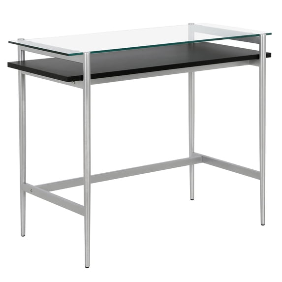Evelyn&Zoe 36" Silver Metal/Glass Home Office