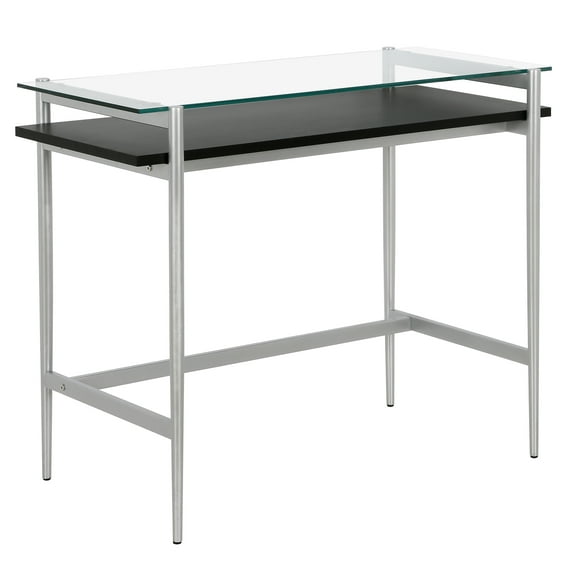 Evelyn&Zoe 36" Silver Metal/Glass Home Office