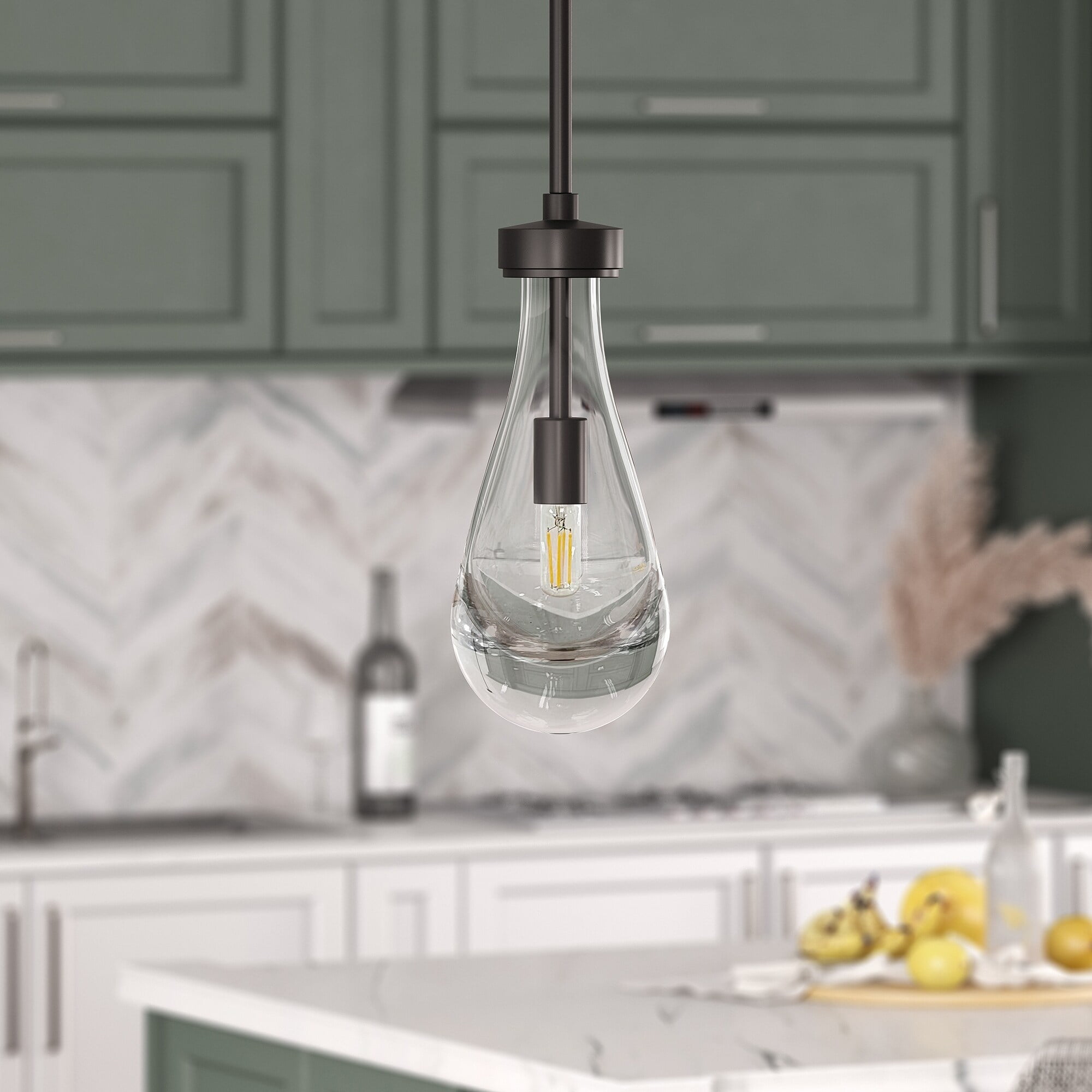 Mini Twyla LED Pendant in Blackened Bronze with Clear Glass Shade