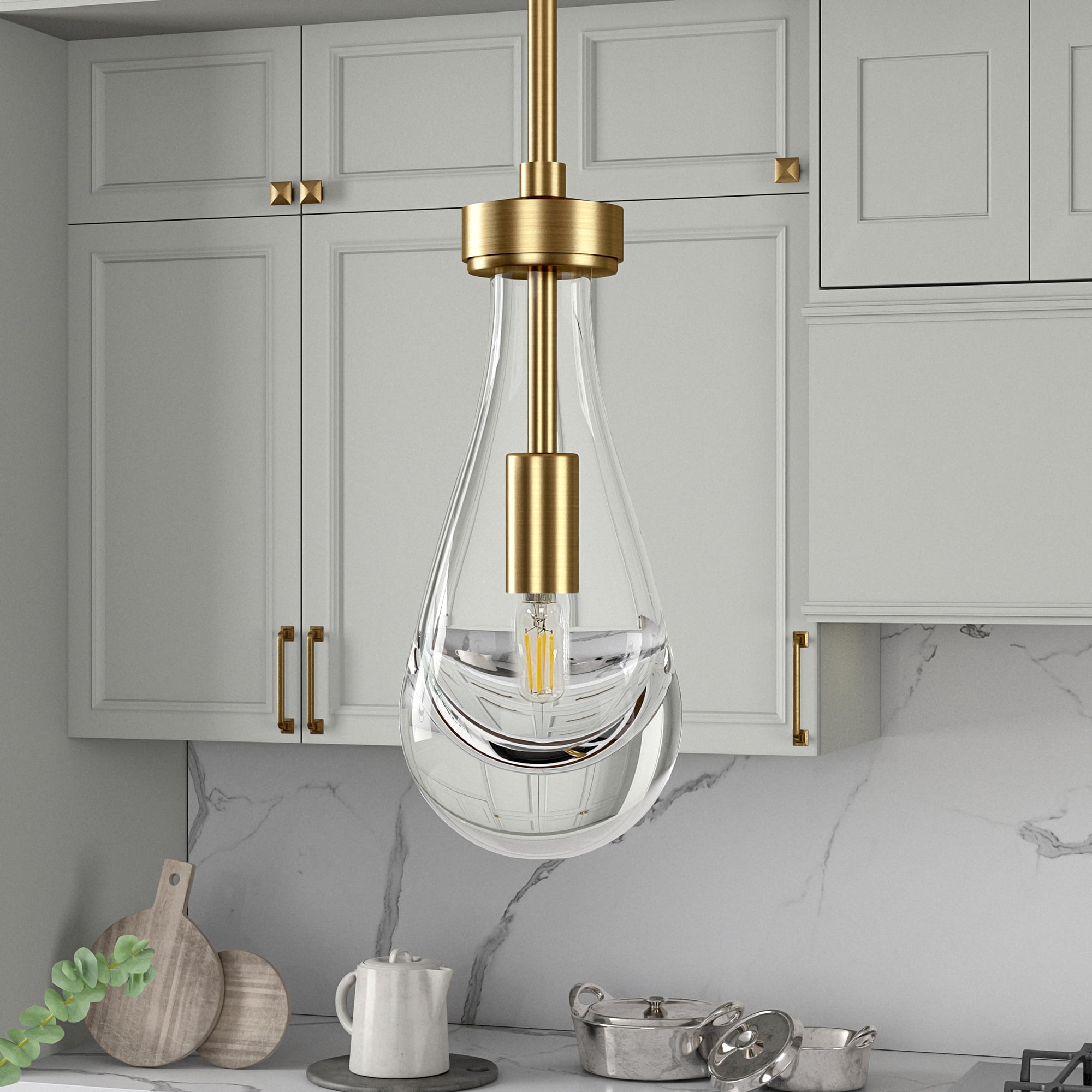 Evelyn&Zoe 5" Brushed Brass Metal/Glass Pendant