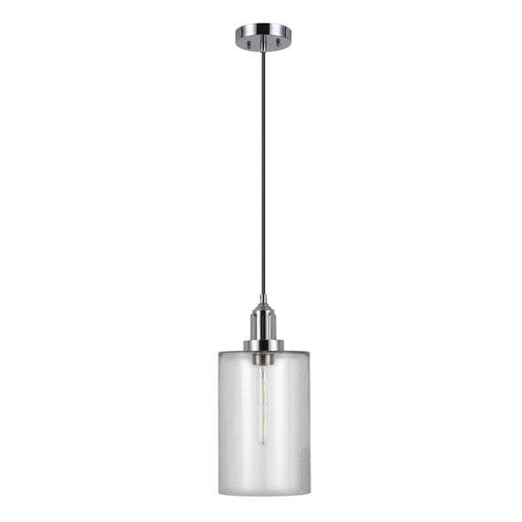 Evelyn&Zoe 7" Polished Nickel Metal/Glass Pendant