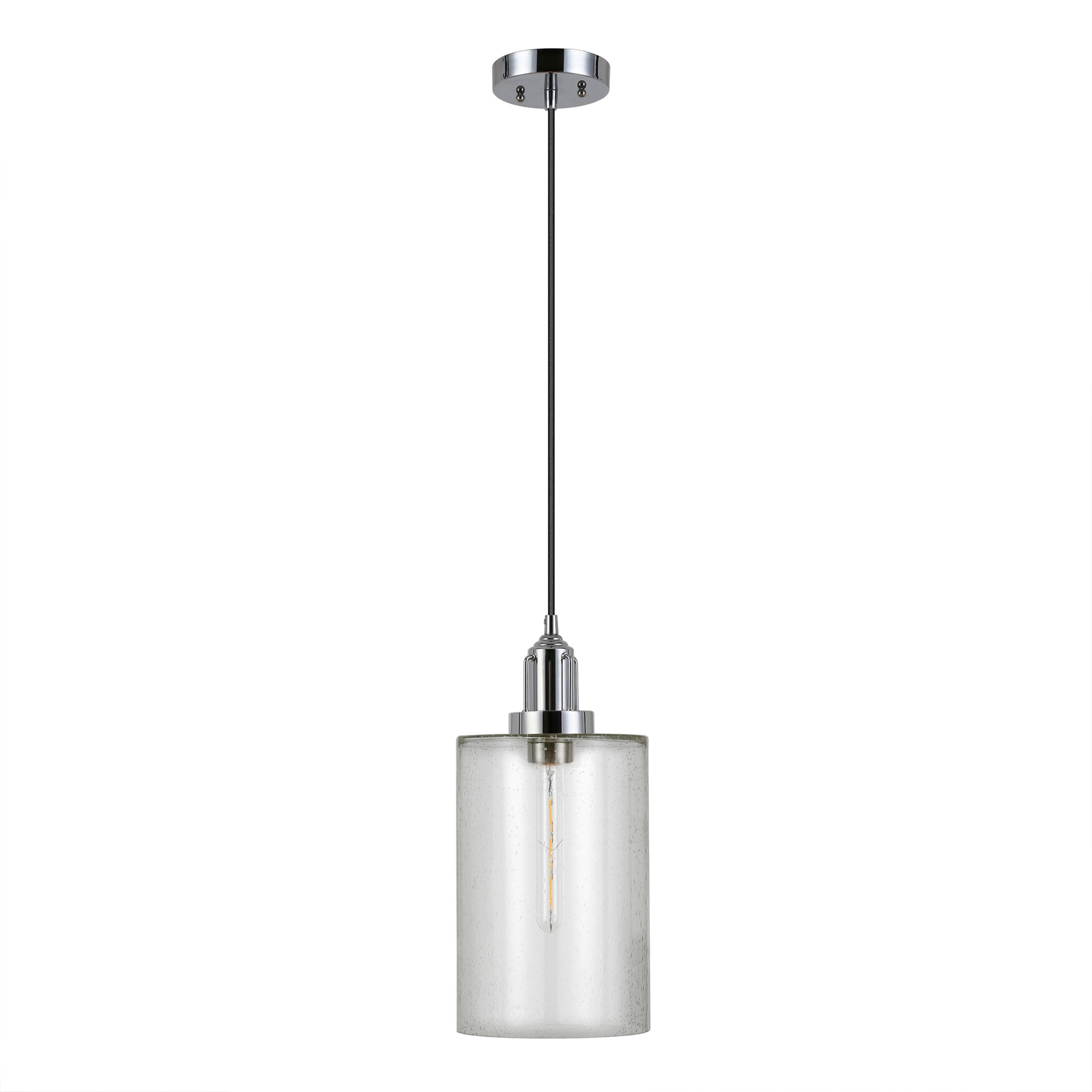 Evelyn&Zoe 7" Polished Nickel Metal/Glass Pendant
