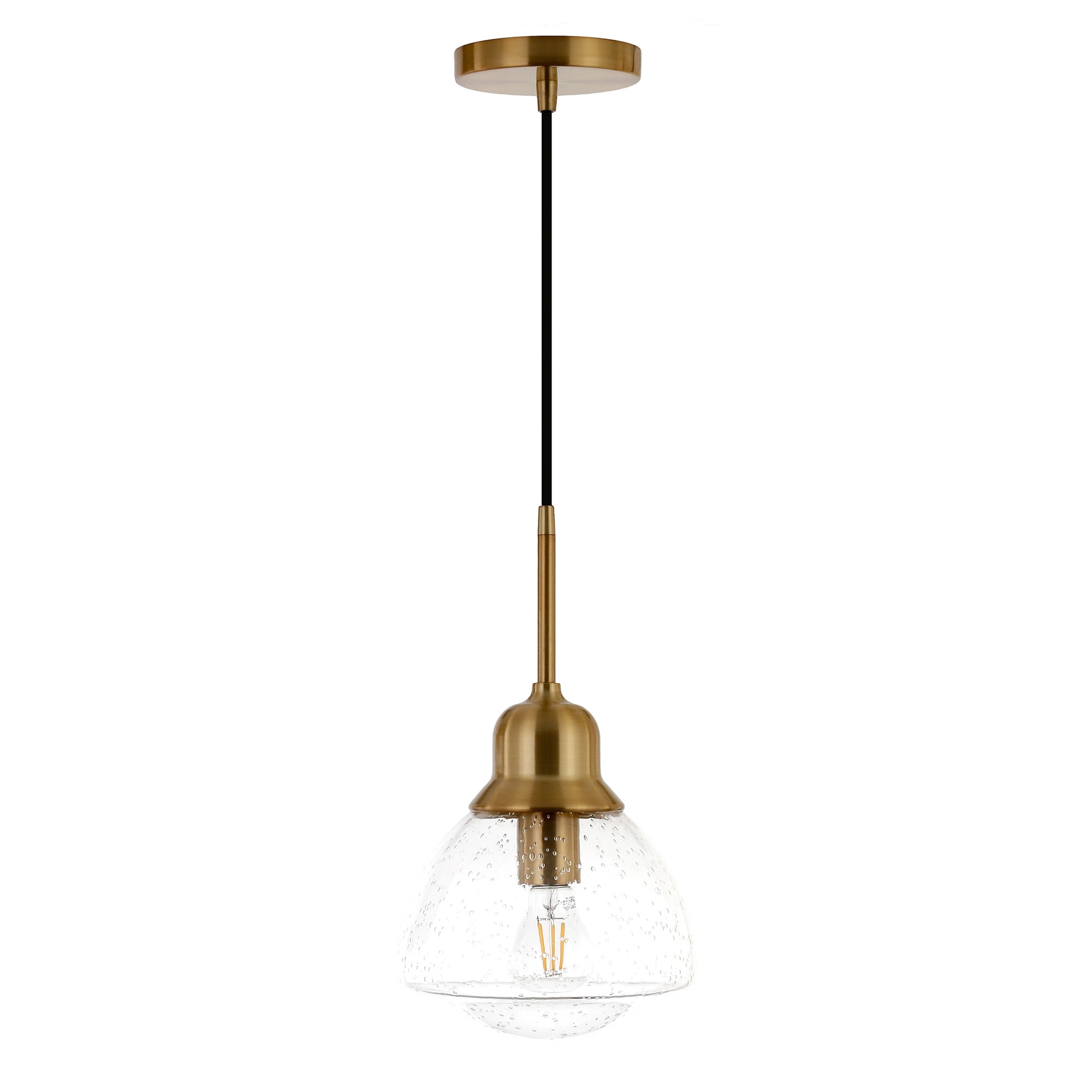 Brass and Seeded Glass Single Pendant Light