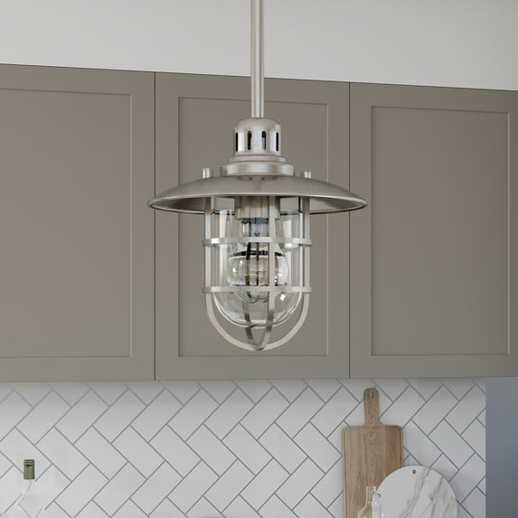 Evelyn&Zoe 8" Brushed Nickel Finish Metal/Glass Pendant