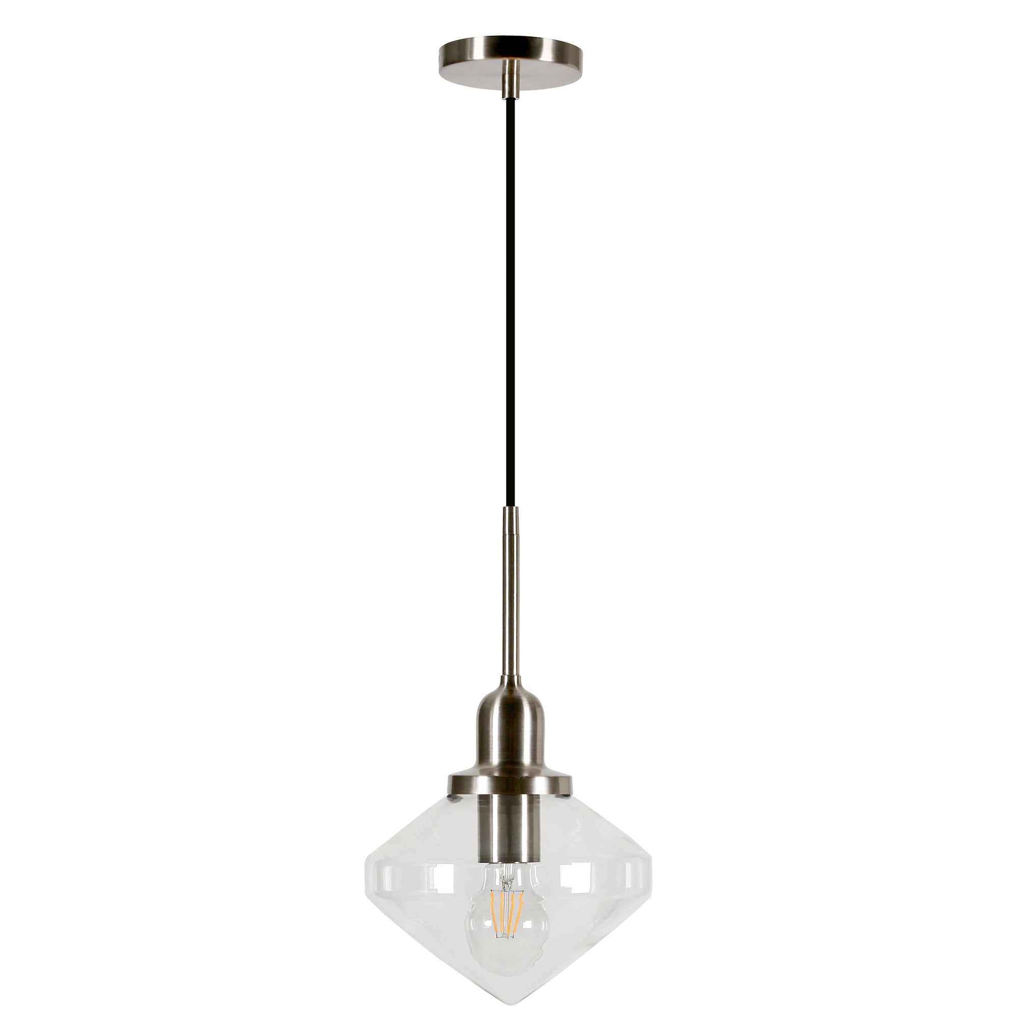 Evelyn&Zoe 8" Brushed Nickel Metal/Glass Pendant