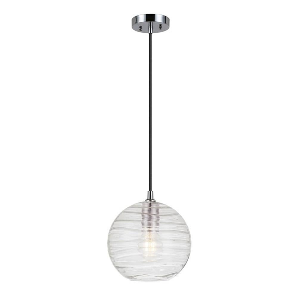Polished Nickel Globe Pendant Light with Rippled Glass Shade