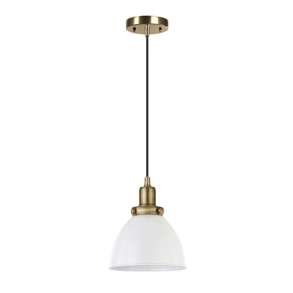 Evelyn&Zoe 8" White/Brass Metal Pendant