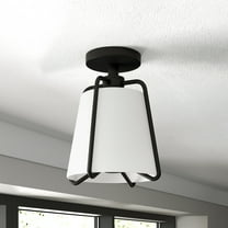 Evelyn&Zoe 9.5" Blackened Bronze Metal/Fabric Semi Flush Mount