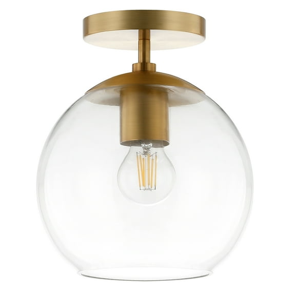 Evelyn&Zoe 9" Brass Finish Metal/Glass Semi Flush Mount