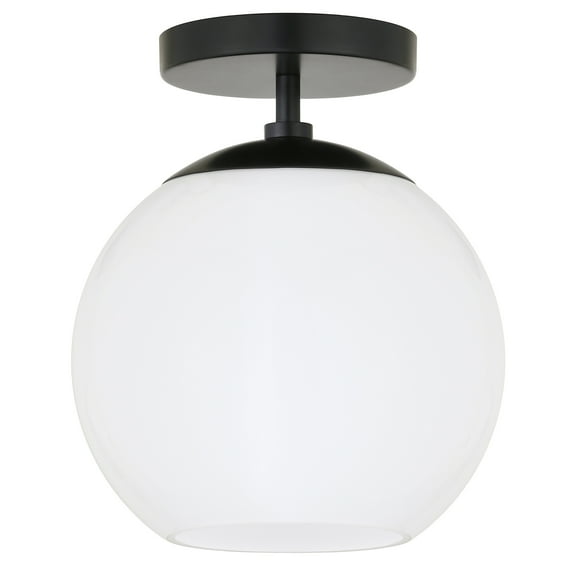 Evelyn&Zoe 9" Matte Black Metal/Glass Semi Flush Mount