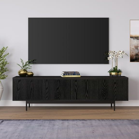 Evelyn&Zoe Abington Rectangular TV Stand for TV's up to 75", Black Grain