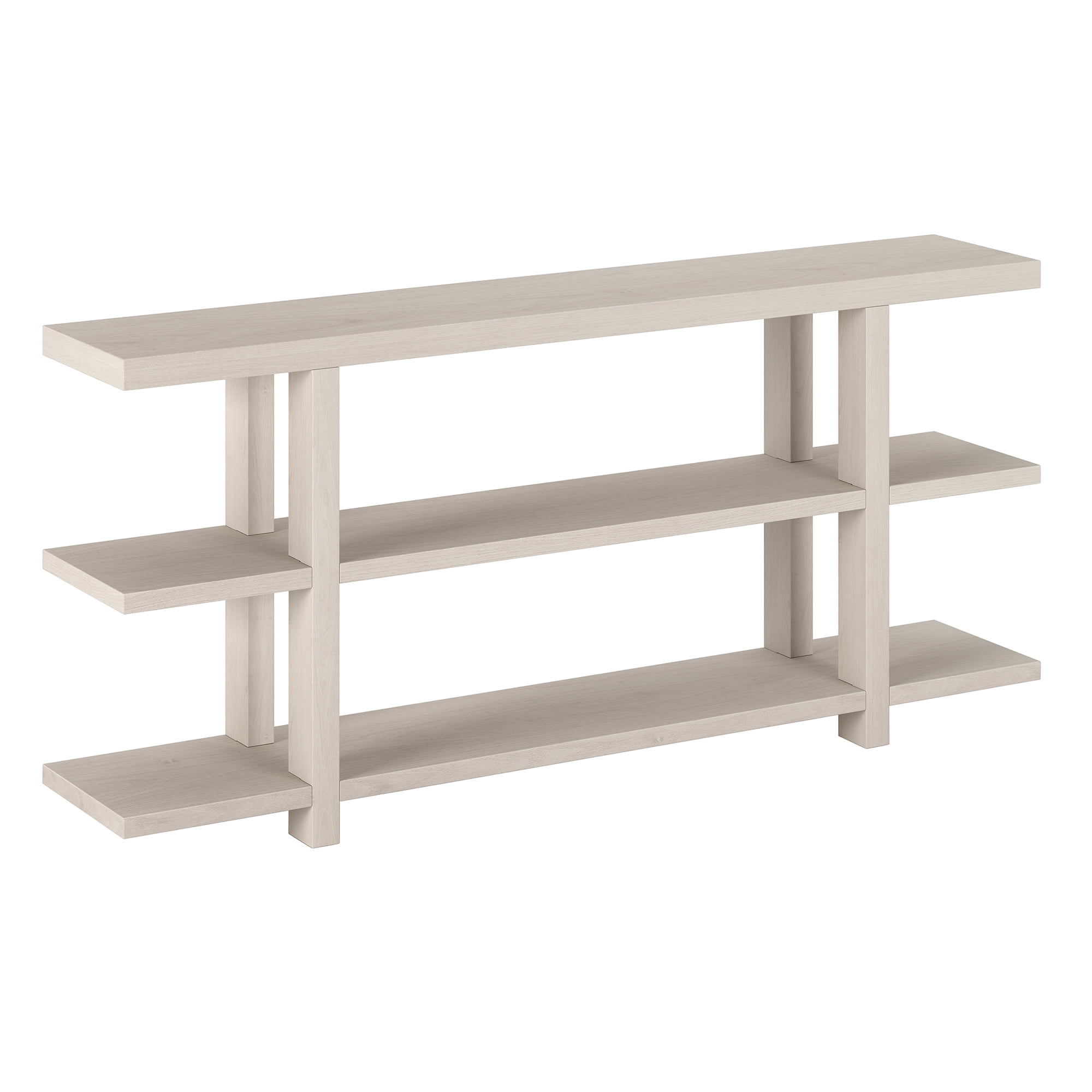 Alder White 64" Rectangular Console Table with Storage Shelves