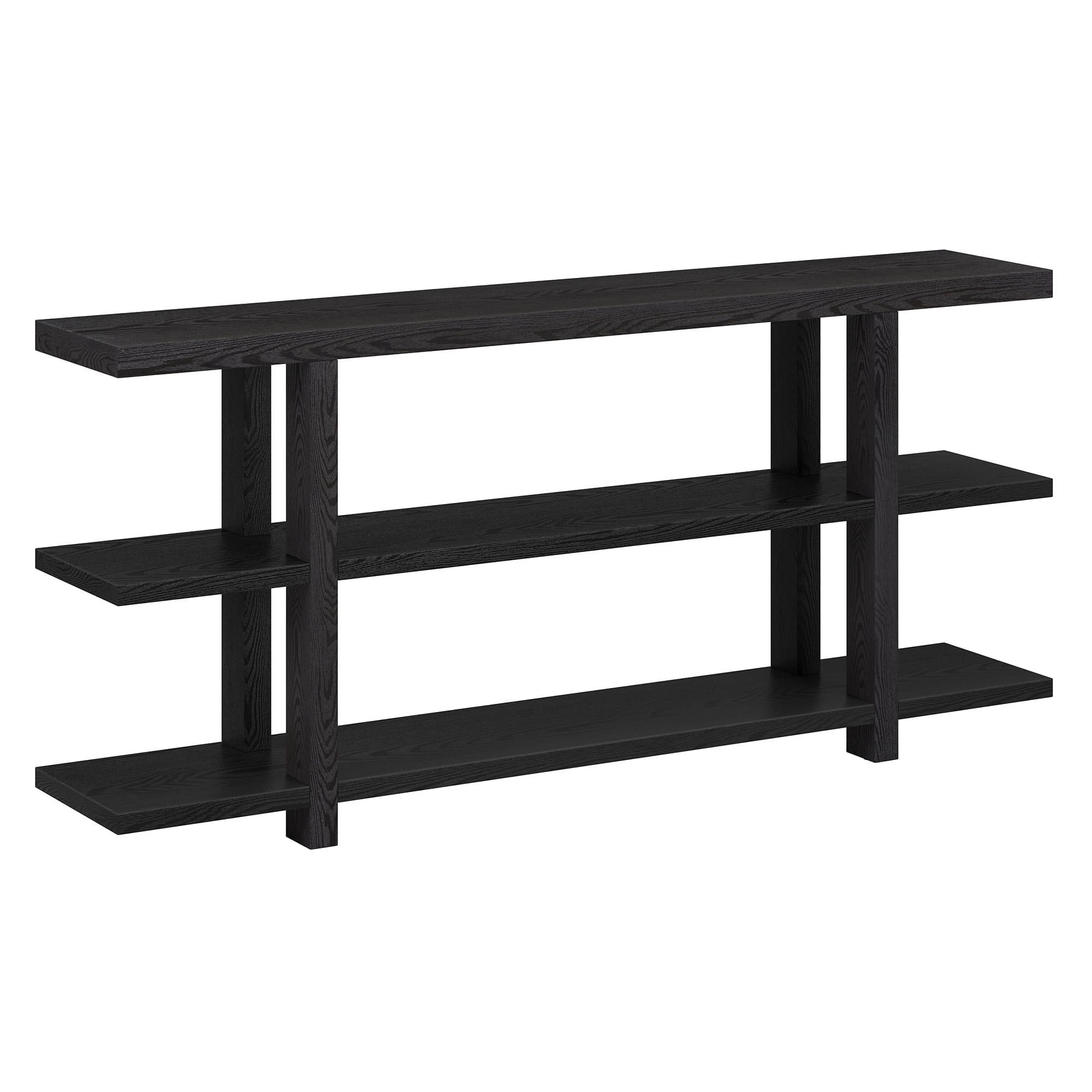 Acosta 64" Black Grain Wood and Metal Console Table with Storage