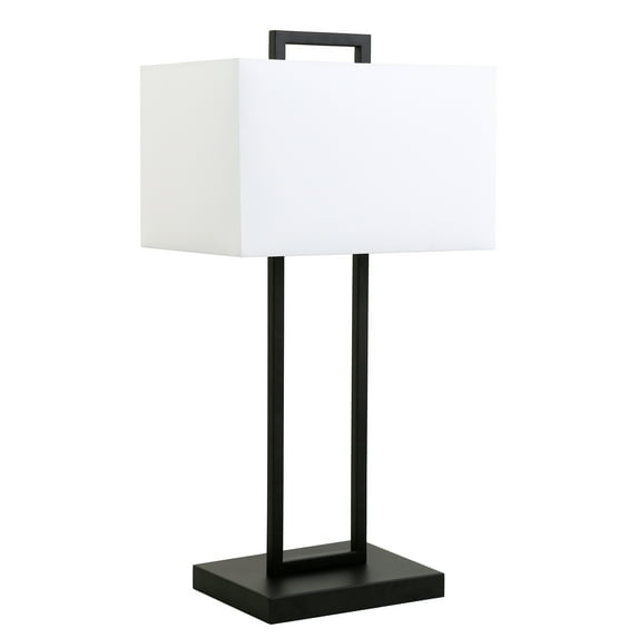 Evelyn&Zoe Adair 28" Tall Table Lamp with Fabric Shade, Blackened Bronze/White