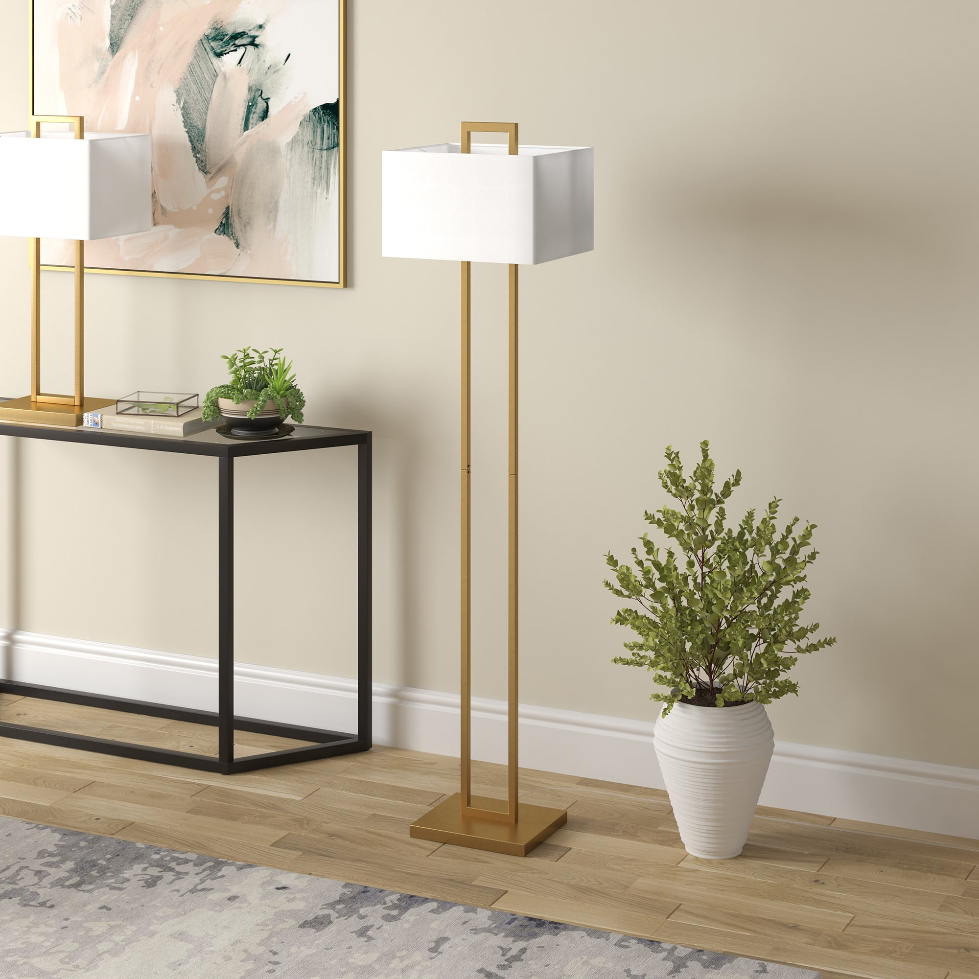 Arcadian 68" Brass Floor Lamp with Rectangular Shade
