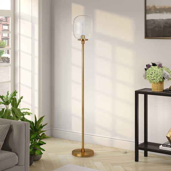 Evelyn&Zoe Agnolo 69" Tall Floor Lamp with Glass shade in Brass/Clear